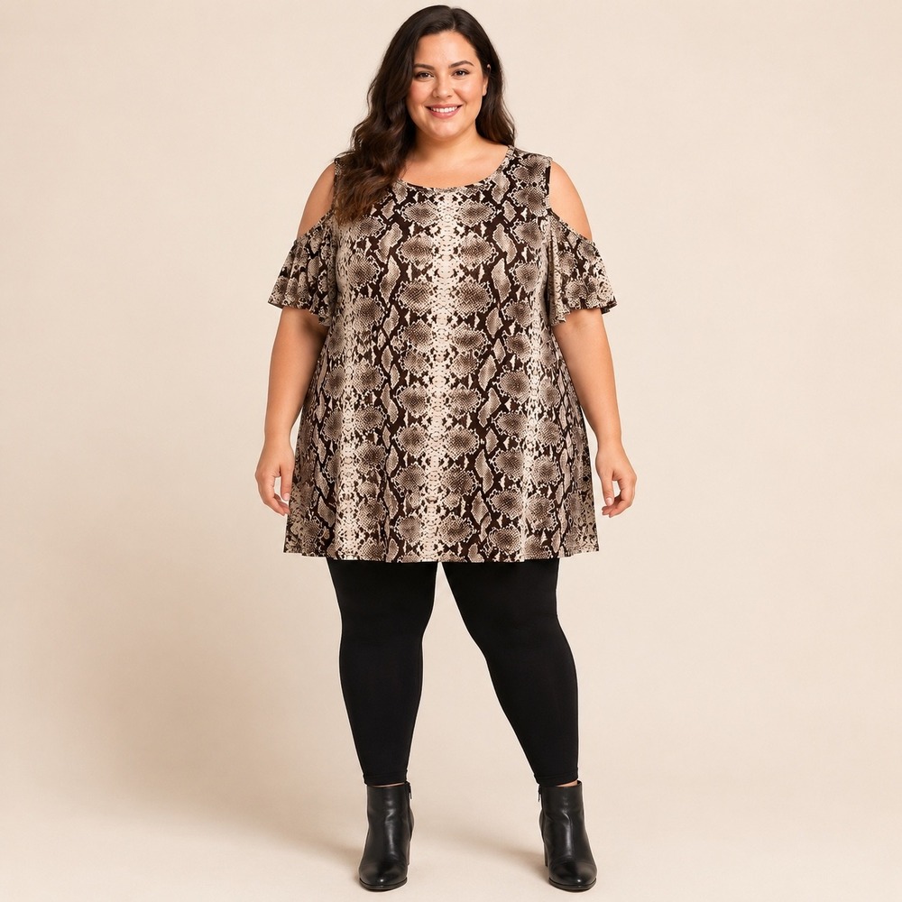 3X Snakeskin Cold Shoulder cutout Swing Tunic Top indie funky maximalism women